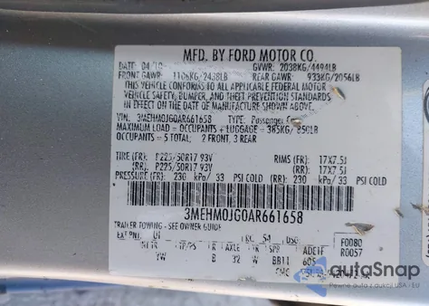 2010 Mercury Milan Premier из США, поврежденный, VIN 3MEHM0JG0AR661658